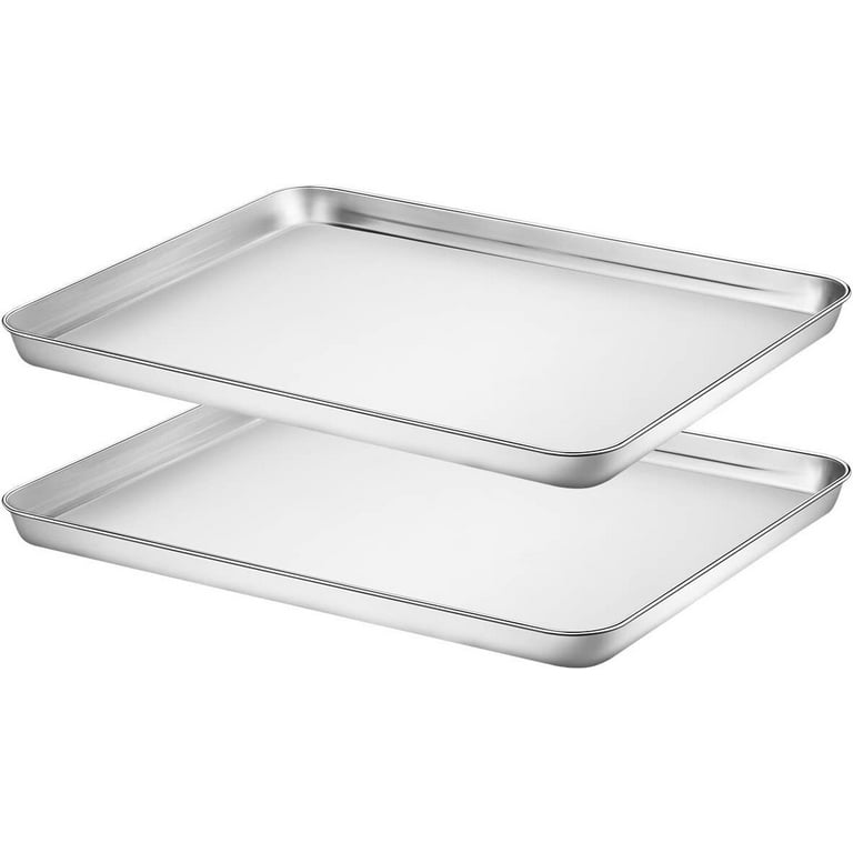 Stainless Steel Baking Sheet Set of 2, Cookie Sheet Metal Baking Pan Oven  Tray, Non Toxic & Heavy Duty, Rust Free & Mirror Finish, Easy Clean &  Dishwasher Safe, 12 x 10
