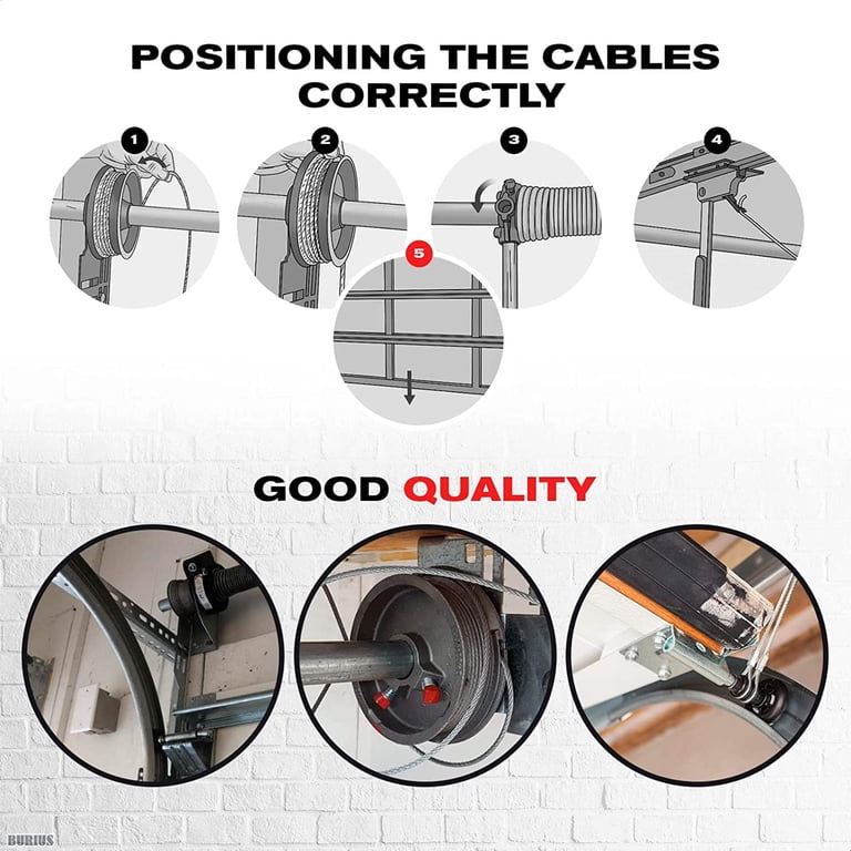 Garage Door Torsion Spring Drum Cable Assembly Pair – 8'-6" Length, 1/8" Diameter, 7x19 Steel Cable, For 7' High Garage Doors – Heavy Duty, Corrosion Resistant, Easy Installation