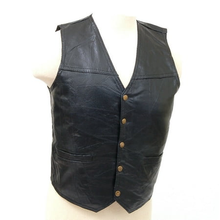 - Genuine Leather Vest Motorcycle or Dress Inside Chest Pocket 2 Outside Pockets Black Medium