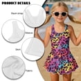 thumbnail image 5 of Uorisanigo Kids One Piece Swimsuit Girls Size 3-4 Polyester and Spandex Swimwear for Kids Girls Bathing Suit Skirted Beach Vacation, Rainbow Leopard, 5 of 6
