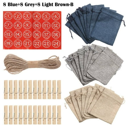 

24X Fashion Biscuit Package Gift Bags Decor Xmas Ornament Number Label Countdown Hanging Tags Christmas Advent Calendar Xmas Pendant 8 BLUE+8 GREY+8 LIGHT BROWN-B