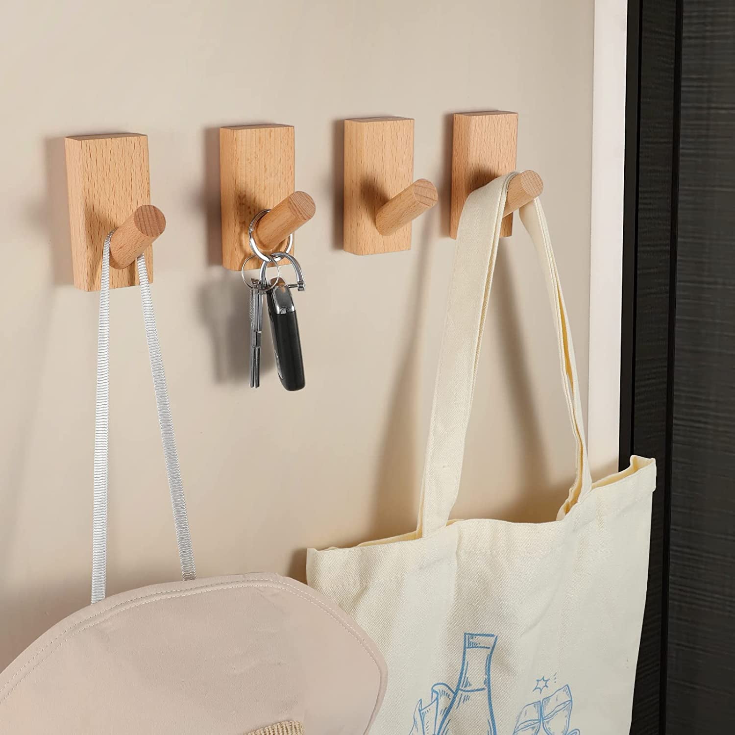 Wood Wall Hooks 4 Pack Beech Wooden Coat Hooks Wall Mounted Rustic Farmhouse Wall Hangers Heavy Duty Handmade Decorative Hooks for Hanging Coats Hats Towels Keys Walmart