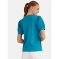 thumbnail image 3 of Time and Tru Women's Cotton Mixed Fabric Puff Sleeve Top, Sizes XS-XXXL, 3 of 5