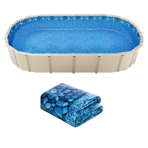 KFFKFF 18-Foot-by-33-Foot Oval Pool Liner for Overlap Above Ground Swimming Pools, 48-to-54inch Wall Height, Durable Standard Gauge Vinyl
