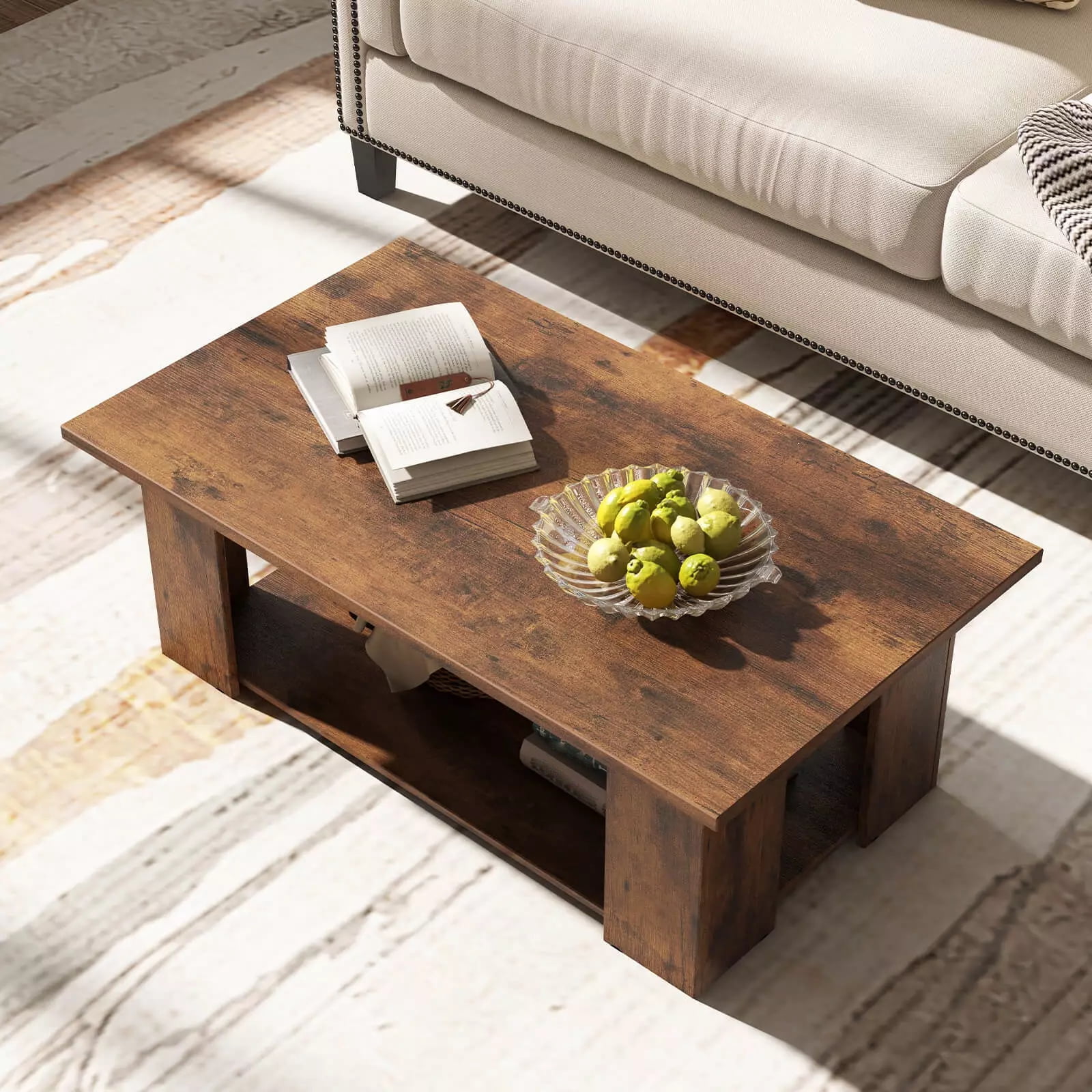 Harmijoy Modern Coffee Table 2-Tier Center Cocktail Table W/Storage Shelf for Living Room