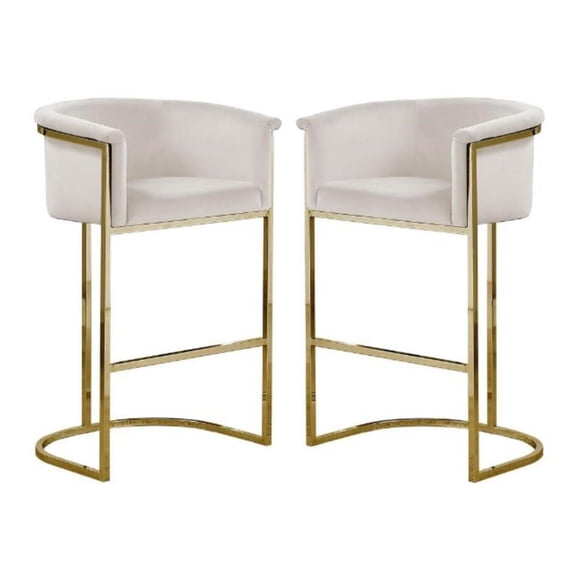 Home Square Velvet Barstool with Chrome Base in Cream - Set of 2