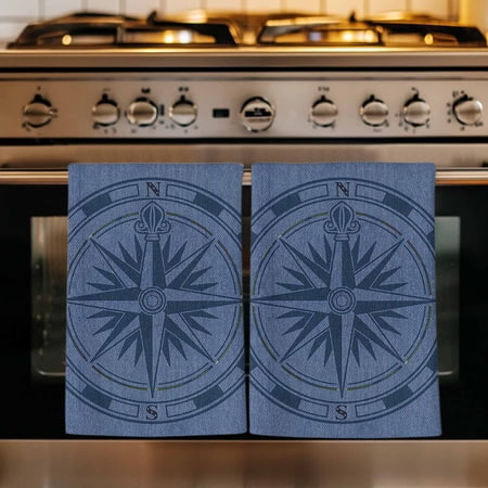 Nautical Compass Kitchen Towels Set of 3 Navy Blue Striped Coastal Compass Absorbent Dish Towels for Kitchen Microfiber Hand Towel Quick Drying Tea Towel for Cleaning Decorative Dishcloths