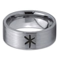 thumbnail image 2 of Tungsten Asterisk Star Symbol Glyph Band Ring 8mm Men Women Comfort Fit Gray Flat Cut Brushed Polished, 2 of 4