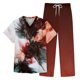 thumbnail image 1 of Men's Short Sleeve V Neck Print Chest Pocket Care Top Elastic Waist Pants Two Piece Work Suit S, 1 of 4
