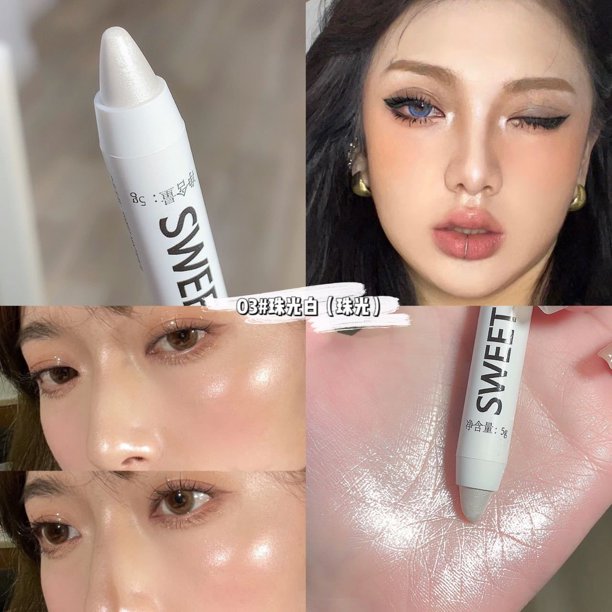 Delineador de ojos blanco multicolor, lápices de sombra de ojos con purpurina brillante, punta de ojos brillante, resistente al agua, gusano de seda de alto brillo, maquillaje de ojos