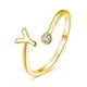 thumbnail image 4 of Anillo abierto con 26 letras en inglés, plata de ley S925, chapado en oro, exquisito anillo ajustable abierto con circonitas, 4 of 5