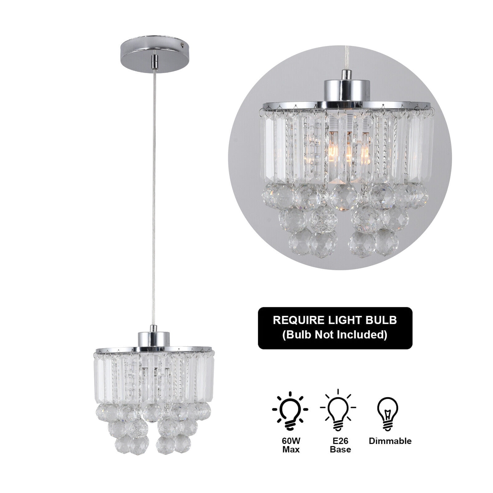 3 Lights Pendant Lighting Lamp Crystal Chandelier Hanging Kitchen Island Fixture