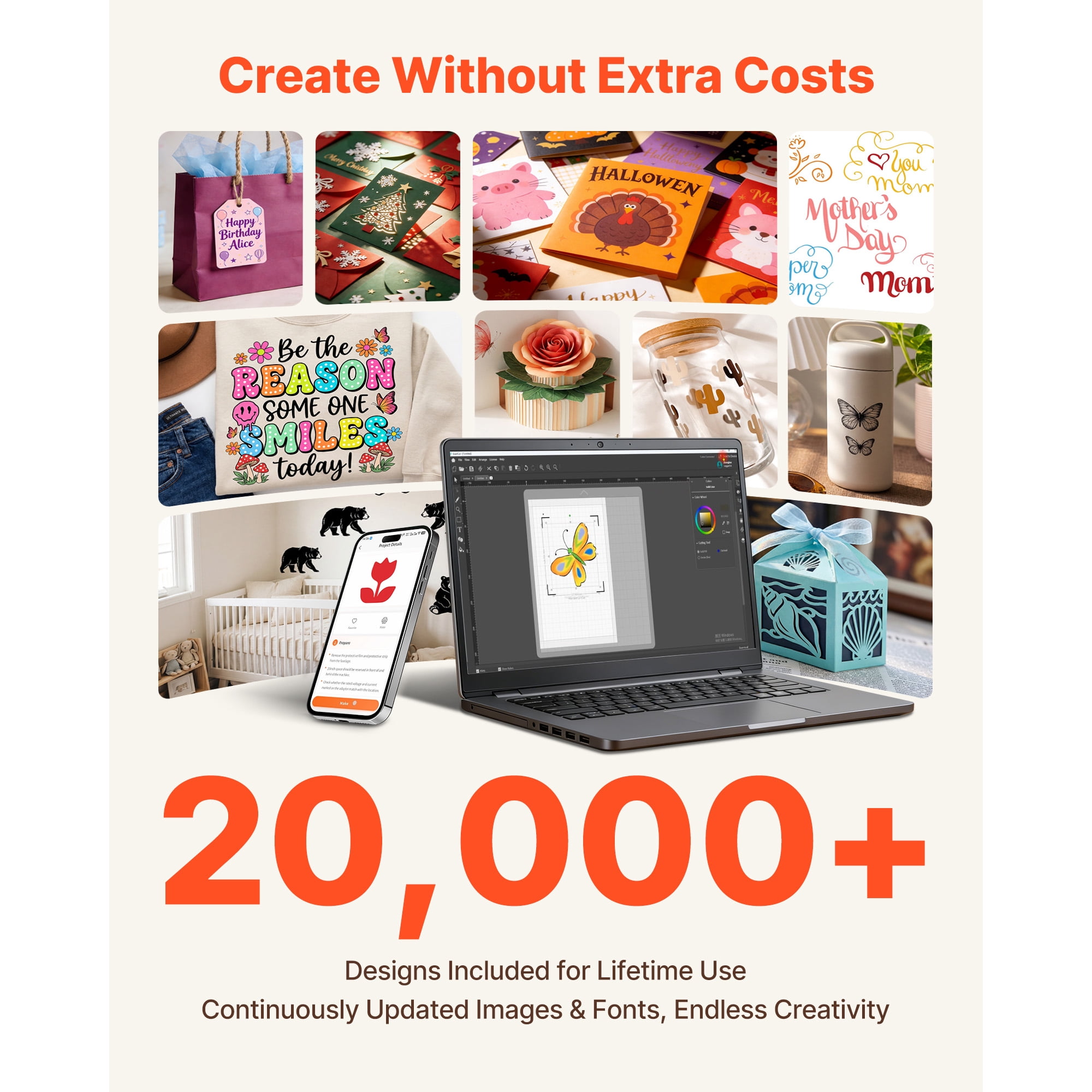 KFFKFF 12-inch Vinyl Cutting Machine with Button Controls, Over 5000 Built-in Design Options, Compatible with Mac, Windows, Android, and iOS for Personalized Crafts, Cards, and Home Decorations