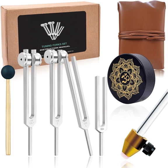 Tuning Forks for Set - 128Hz, 136Hz, 256Hz, 384Hz. Tuning Forks Chakra Set, for Sound , Meditation, Repair, Reiki Energy, Guitar Tune Fork