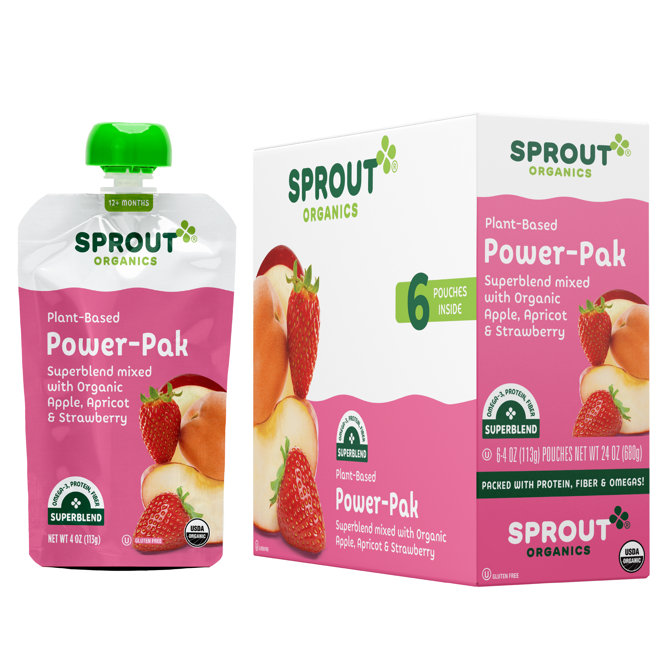 Sprout Power Pak Organic Toddler Food, Apple Apricot & Strawberry, 4 oz Pouch, 6 Pack
