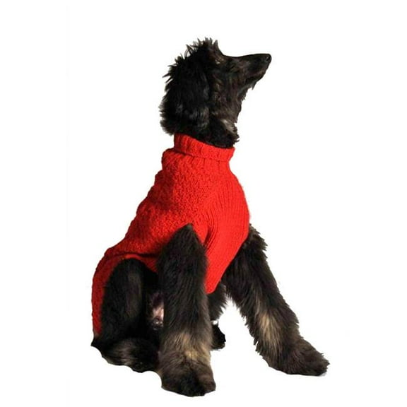 Red Cable Knit Wool Dog Sweater - X-Small