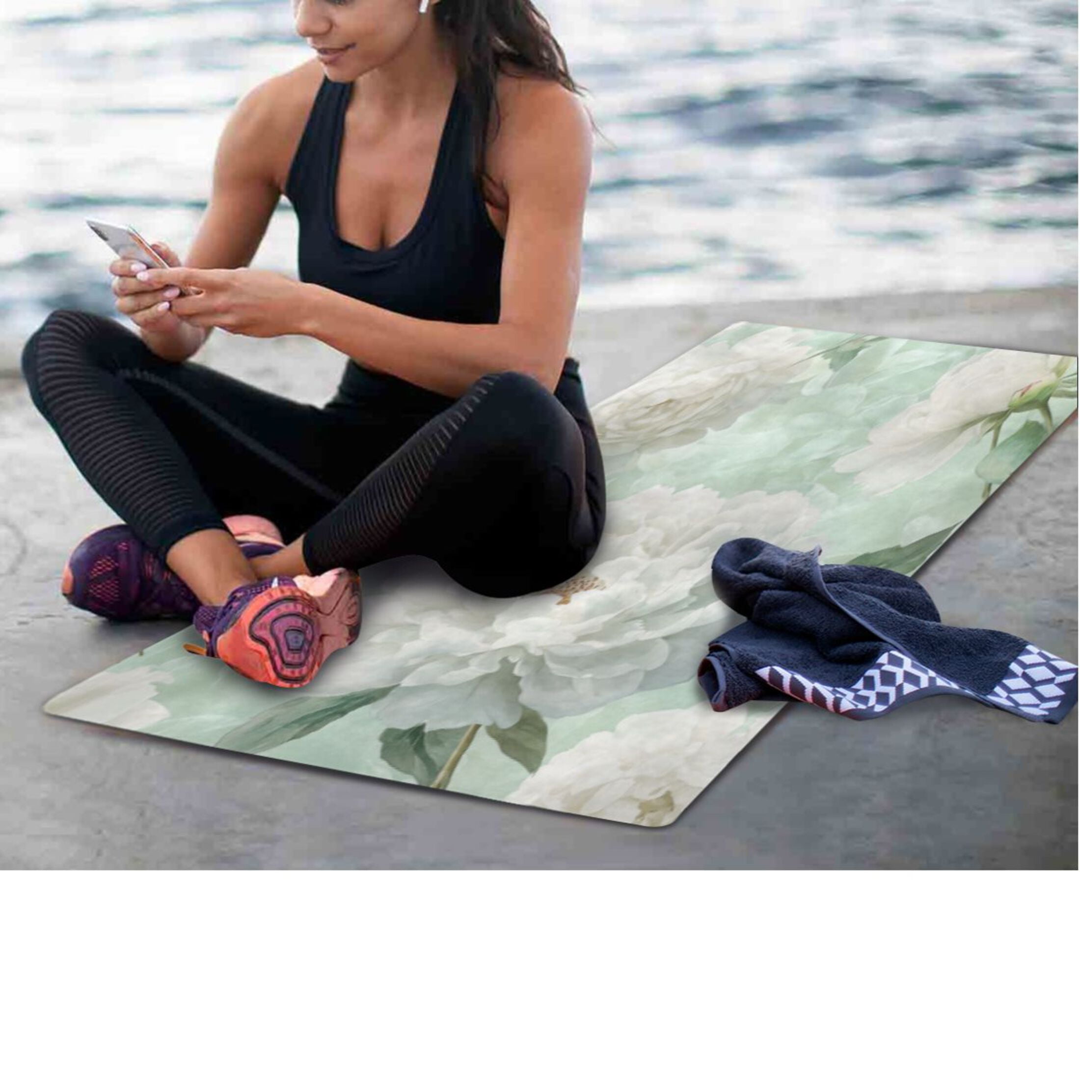 BZSMCE Yoga Mat Women Fitness Mat Peonies with Gentle Foliage Pattern