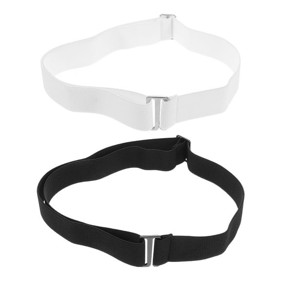 HEMOTON 2Pcs No Show Stretch Belt for Women and Men Invisible Elastic Web Strap with Flat Buckle White Black