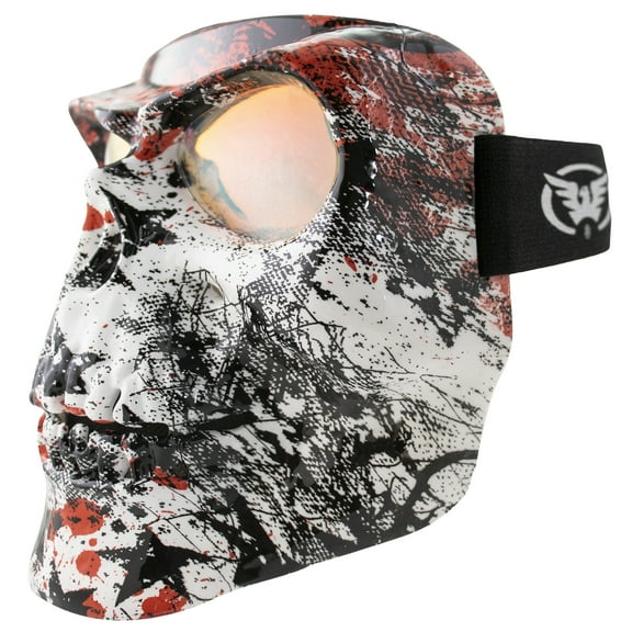 Global Vision Skull Mask Motorcycle Riding Goggles Full Face Coverage Gloss Star Pattern w/ Clear Red Coated Mirror  Lenses