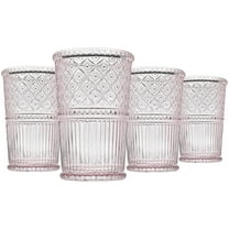 Godinger Highball Drinking Glasses, Tall Glass Cups, Vintage Decor, Water Glasses, Cocktail Glasses - Claro Collection, 12oz, Pink, Set of 4