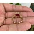 thumbnail image 2 of 3CT Emerald Cut Lab-Created Red Ruby & Diamond Halo Women's Ring Yellow Gold Plated Silver, 2 of 4