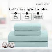 Casa Platino 100% Cotton Queen Bed Sheet Set – Naturally Cool & Soft Percale Weave, Fade Resistant Machine Washable, 15 Deep Fitted Sheet Queen – Cool Blue