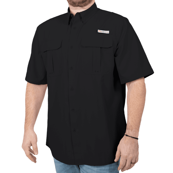 Kings River Men's Short Sleeve Fishing Guide Shirt, Black, Size Large