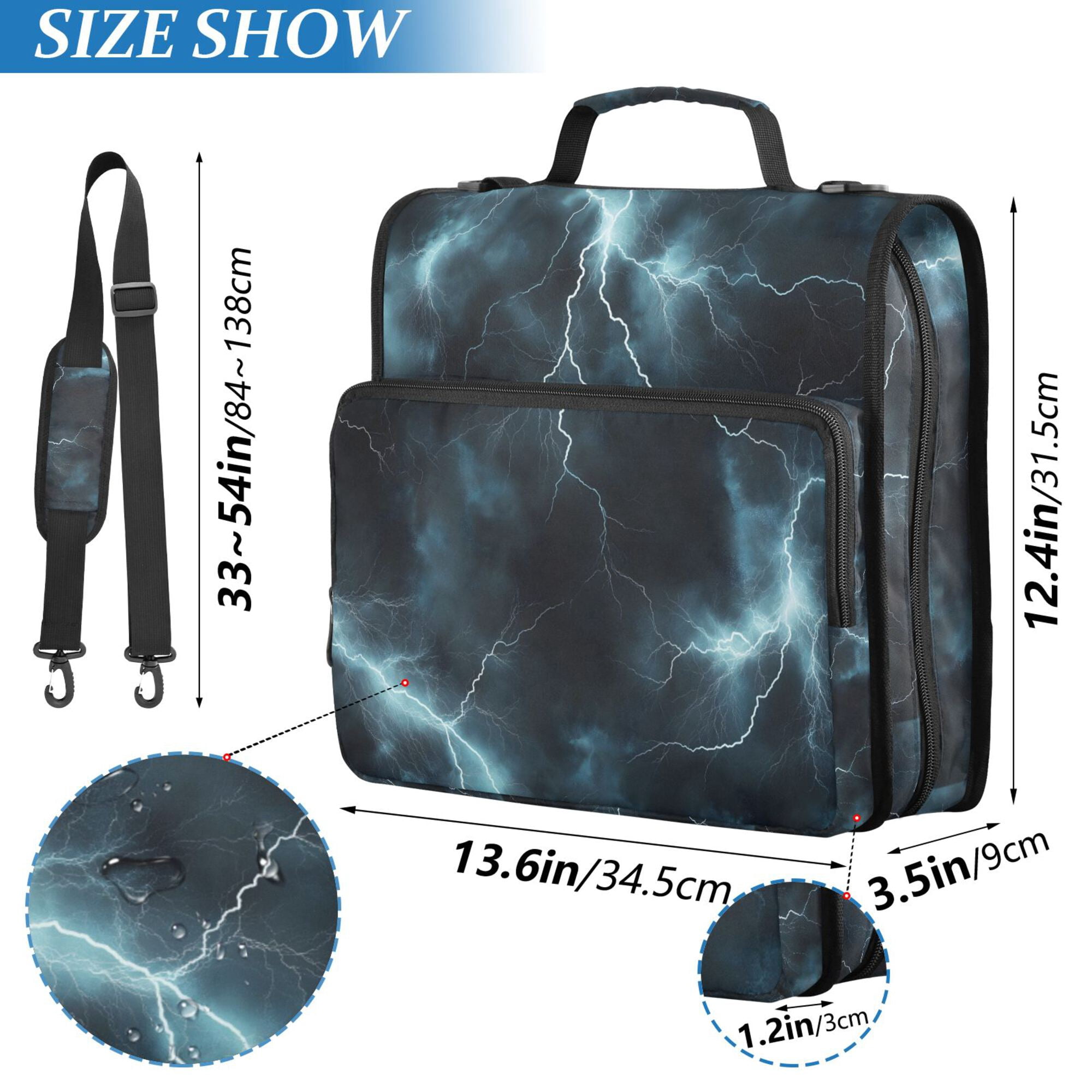 FORMRS Zipper Binder with Shoulder Strap 2-inch Ring 500 Sheet Capacity File Bag, Lightning Pattern