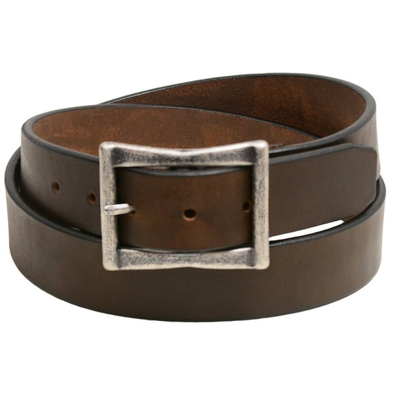 1 3/8 Olive Re-Tanned Leather Belt Center Bar Buckle Old Silver Finish