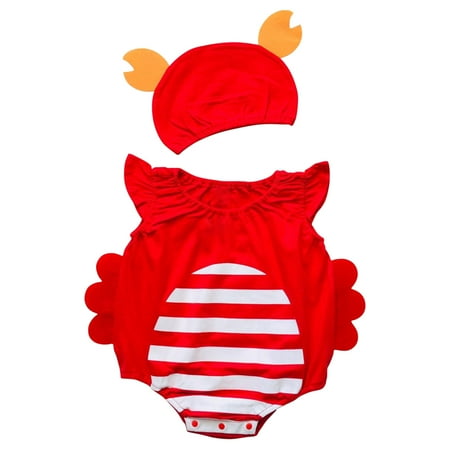 

Odeerbi Toddler Bubble Romper Newborn Baby Girls Boys Bodysuit Summer Sleeveless One-piece Cartoon Jumpsuit With Hat Red