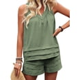 thumbnail image 4 of Women'S 2 Piece Vacation Outfits Sleeveless Tank Top and Matching Shorts Sets Green M, 4 of 8