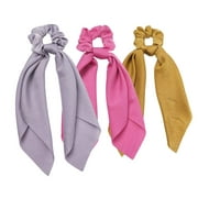 3-Pcs Hair Satin Scarves & Hair Scrunchies, Fashion Ribbon Bow Scrunchies with Solid Colors, Hair Scarf, Bunny Ear Scrunchies, Soft Scarf Hair Ties Bowknot Ponytail Holder for Women Girls