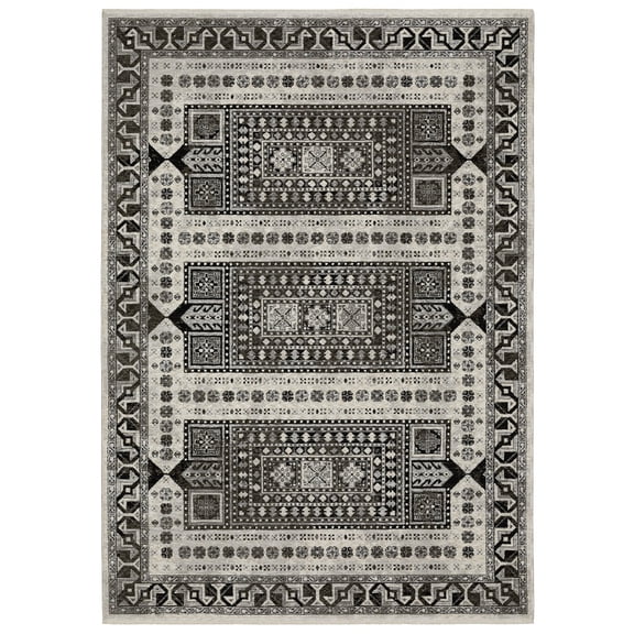 Woven Trends Hamberlain - CH01G - Transitional Casual Style, Geometric Pattern, Living Room, Hallway, Entryway, Kitchen, Office, Family and Pet Friendly Polyester Area Rug Ivory - 5' X 8'