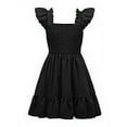 thumbnail image 3 of BULLPIANO Girls Solid Color Dress Smocked Elastic Ruffle Hem Sleeveless Sundress Holiday Cami Dress, 3 of 9
