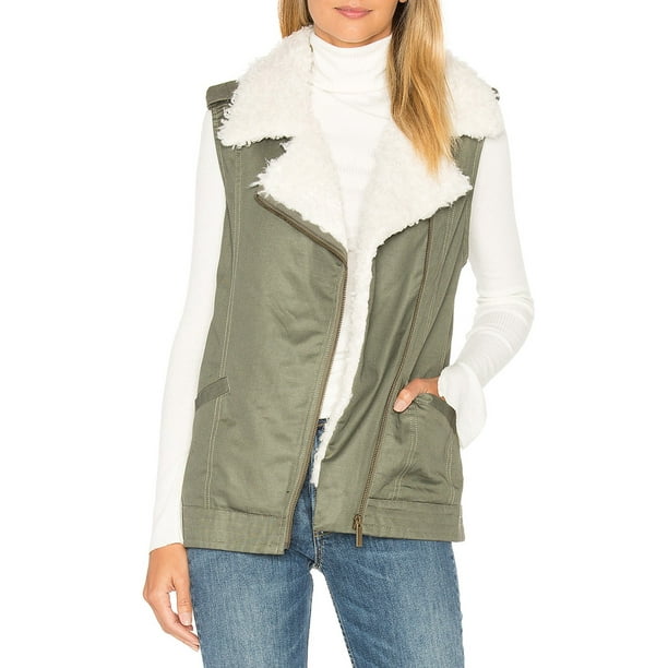 Sanctuary Womens Coat Large Vest Sherpa Fleece Lined L