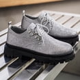 thumbnail image 5 of HomeDM Men's Platform Dress Shoes Round Toe Lace-Up Slip-On Low Chunky Heels Casual Work Loafers, Silver Size 10, 5 of 9