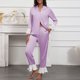 thumbnail image 2 of RKSTN Women's Lapel Pajamas Sets Plus Size Turndown Collar Button Down Long Sleeve T Shirts Top and Pants 2 Piece Matching Set Casual Solid Oversized Loose Sleepwear Blouses and Pant Loungewear Set, 2 of 8