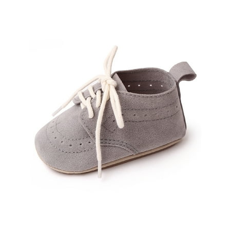 

Rotosw Baby Girls Boys Crib Shoes Lace Up Moccasin Shoe Faux Suede Flats Comfort First Walkers Oxfords Walking Non-Slip Gray 12-18 months