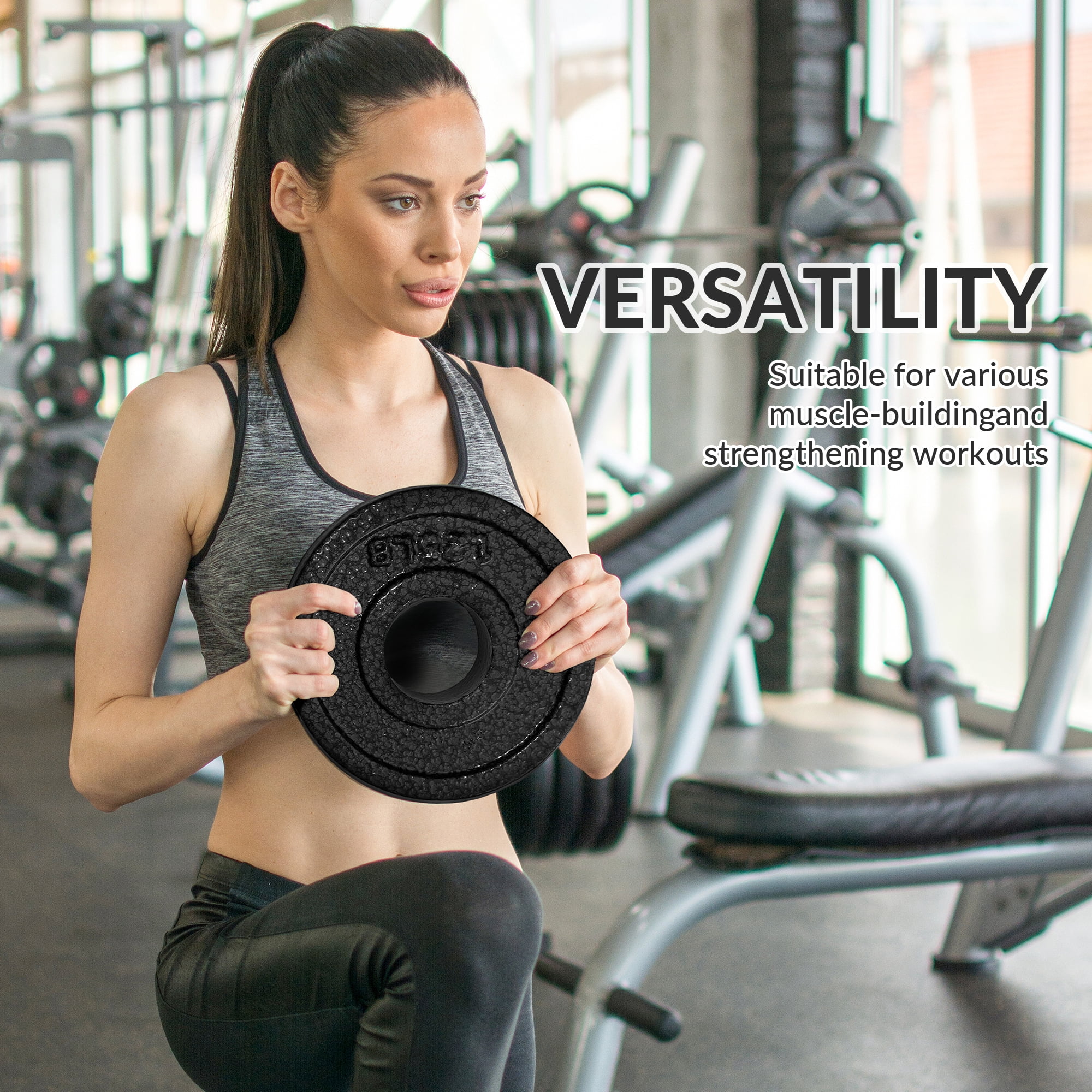 BalanceFrom Standard Cast Iron Weight Plates, 1-Inch Center Hole, Black Finish, Sold in Pairs（1.25LB, 2.5LB, 5LB, 10LB），for Strength Training & Home Gym