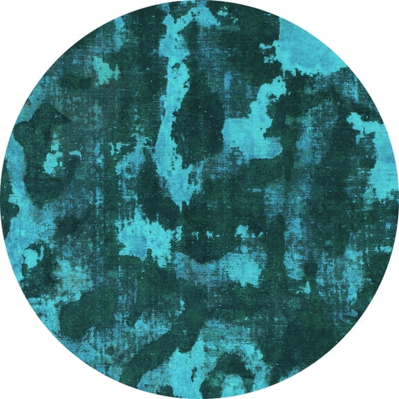 Ahgly Company Machine Washable Indoor Round Abstract Turquoise Blue Modern Area Rugs, 3' Round