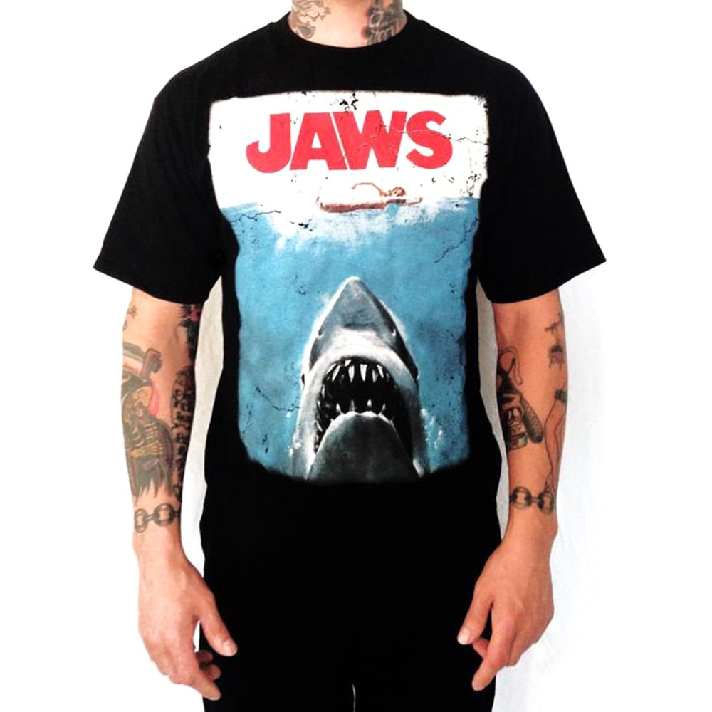 Jaws Poster Adult Black Back 100% Poly T-shirt 