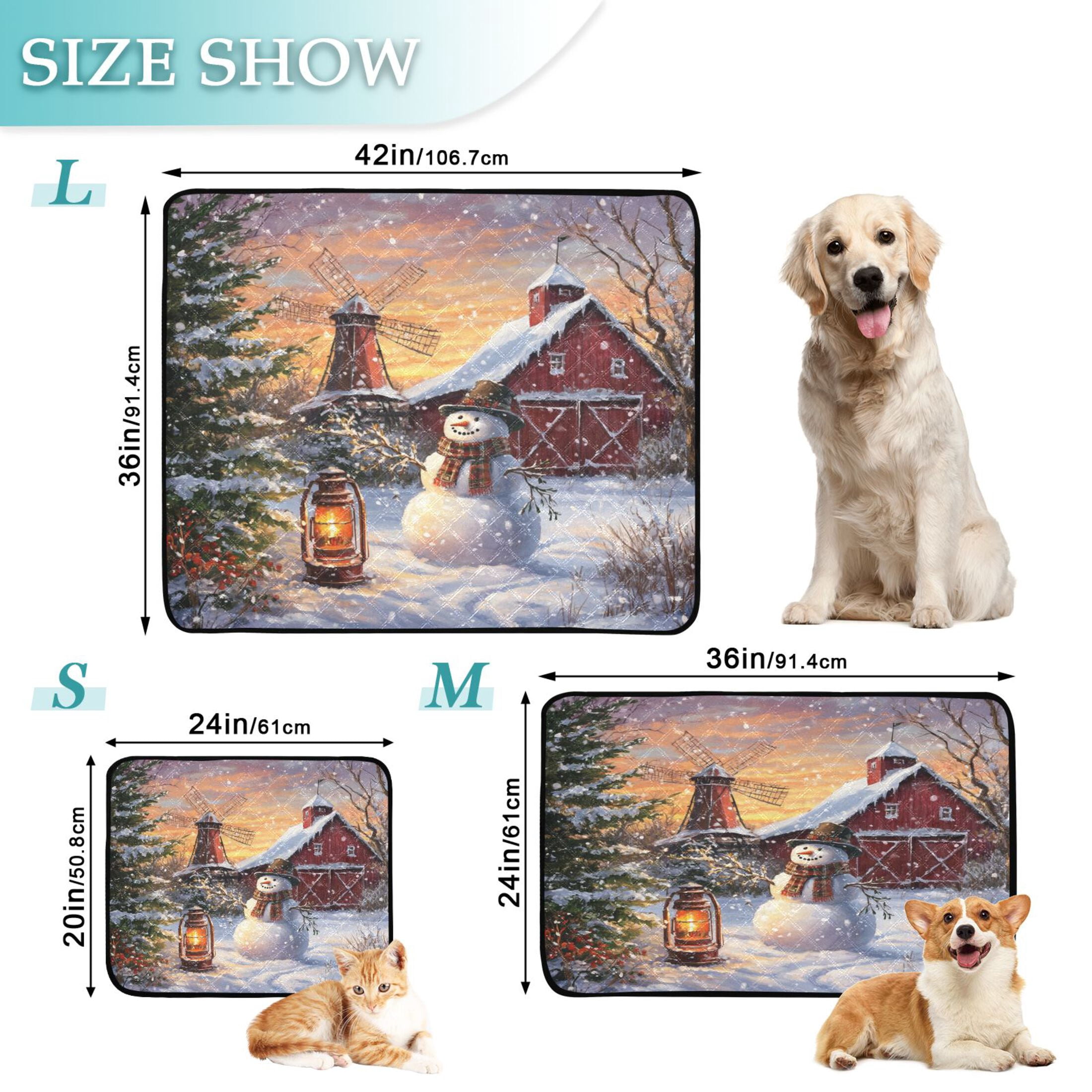 Qxltty Barn Snowman Cat litter Pads Pet Set of 3 Diaper Mats Center Anti-leakage Layer Absorbent Soft and Comfortable