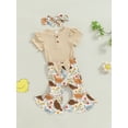 thumbnail image 4 of Nygoyerh Baby Girls Summer 3Pcs Outfits Ribbed Short Sleeve Romper + Floral Chick Print Flare Pants + Headband 3M 6M 12M 18M Infant Toddler Cute Long Pants Sets, 4 of 9