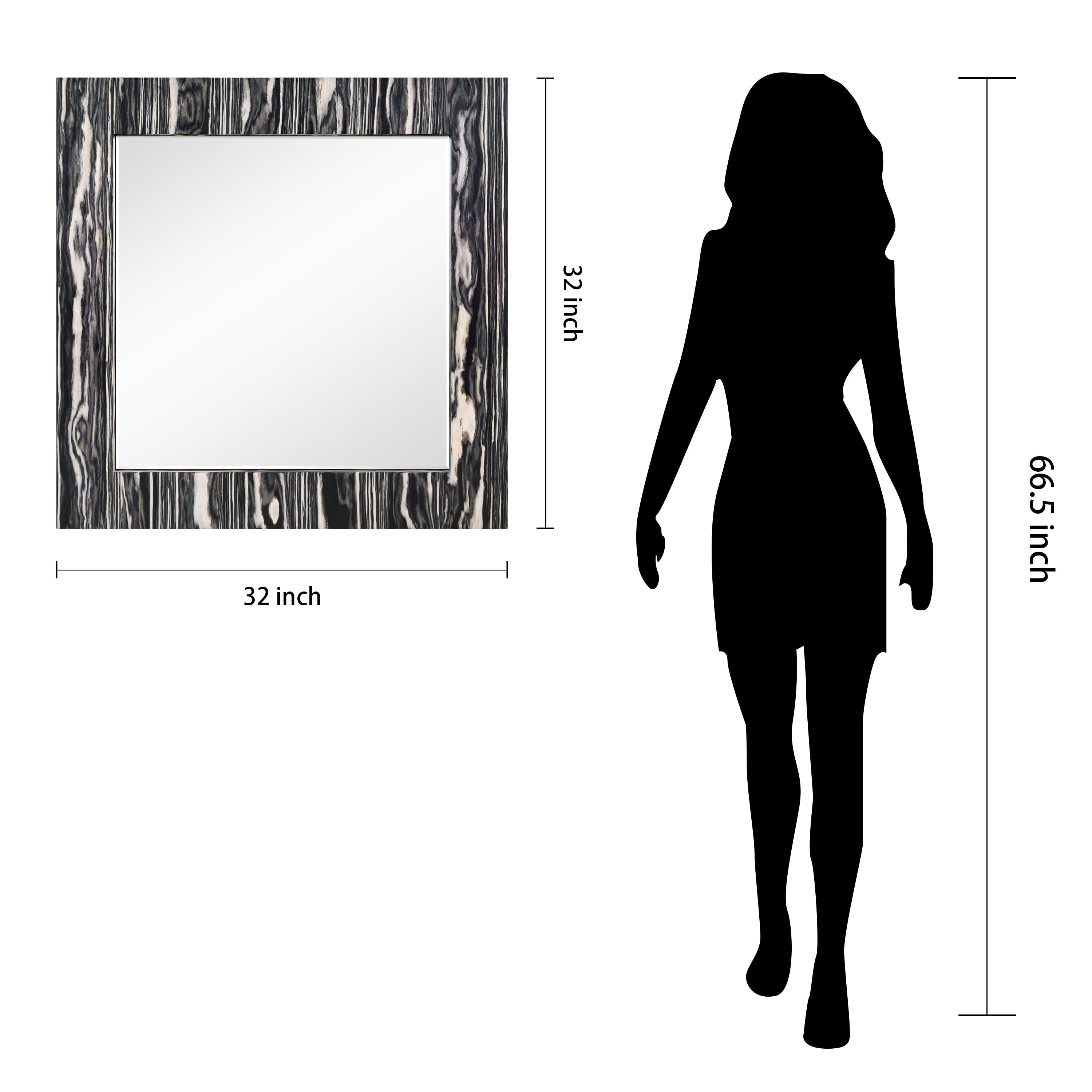 "Zebra Elegance Wall Mirror", 32"x32" Square Mirror Featuring a 24"x24" Beveled Center on a 4" Exotica Stained Veneer Frame