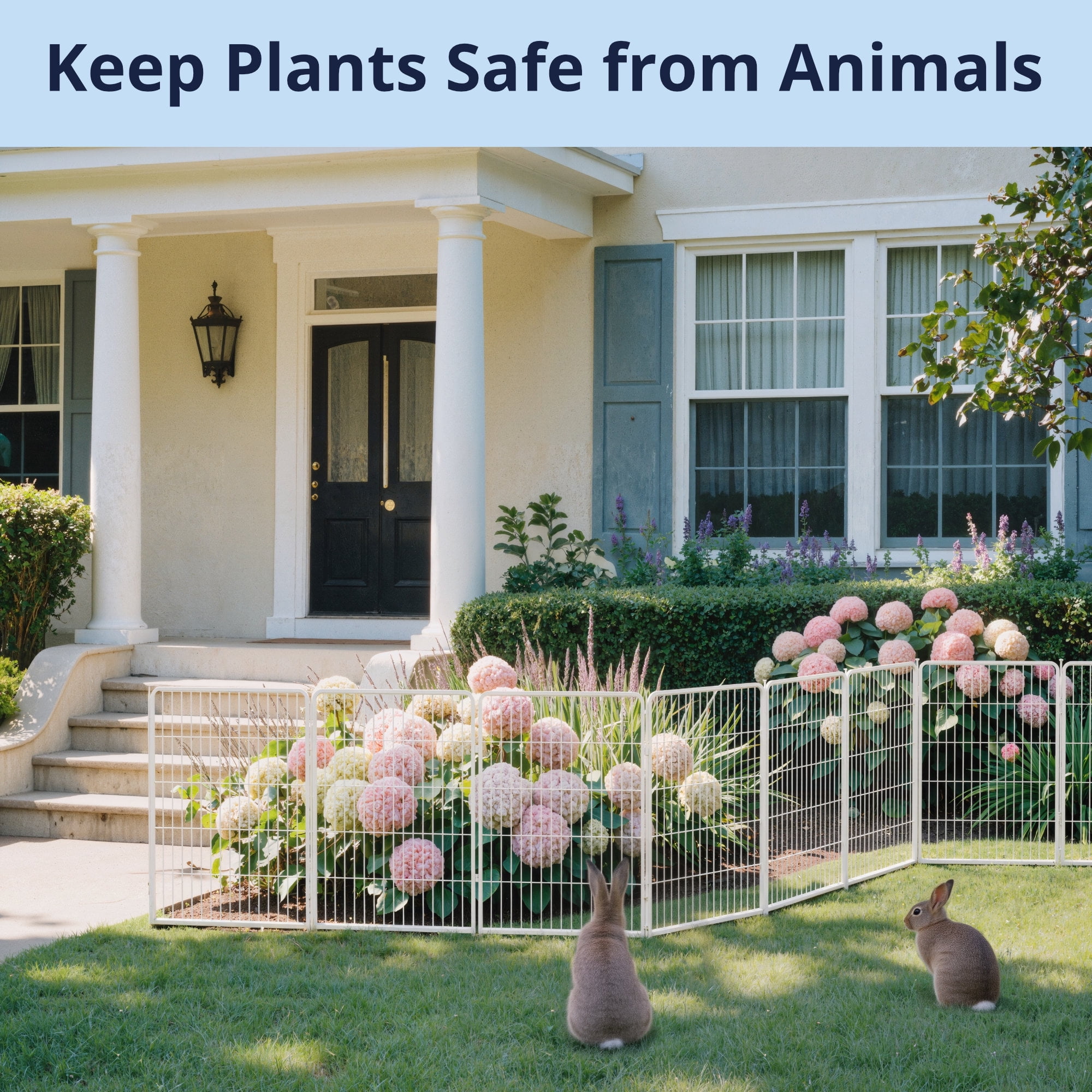 SunsGrove Decorative Garden Fence with Gate 32 in(H) x 17.8 ft(L) 8 Panels, Heavy Duty Metal Animal Barrier for Dog and Rabbit, Outdoor Fencing, Easy Set Up, White
