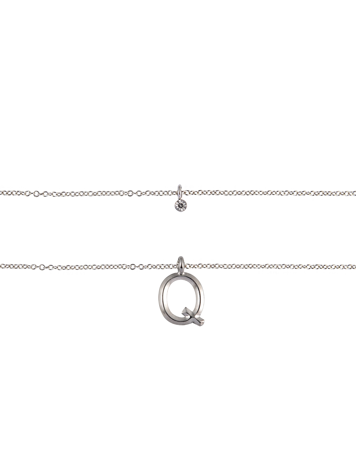 Time and Tru Silvertone Rolo Chain 2 Row Initial "Q" Pendant Necklace