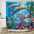 thumbnail image 2 of Cute Dolphin Shower Curtains for Kids Ocean Theme Fantasy Colorful Tropical Fishes Coral Marine Life Shower Curtain 72x72 Inch Polyester Fabric Summer Decor with Hooks, 2 of 6