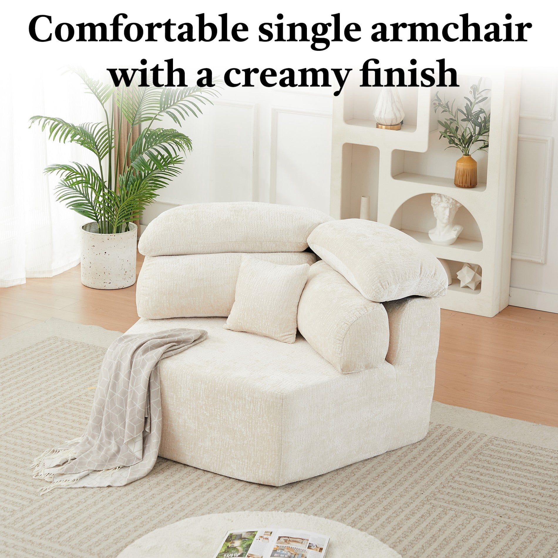 Sailvan 2PCS 53" Modern Corduroy Modular Lounge Chair, Pentagonal Seater Cloud Sofa with 6 Enveloping Pillows for Living Room Beige