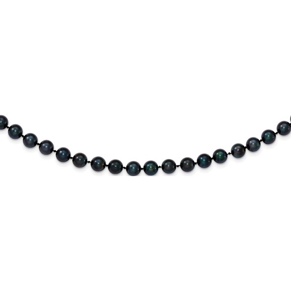 14K White Gold 6-7mm Round Black Saltwater Akoya Cultured Pearl Necklace Made In Canada plb60-16