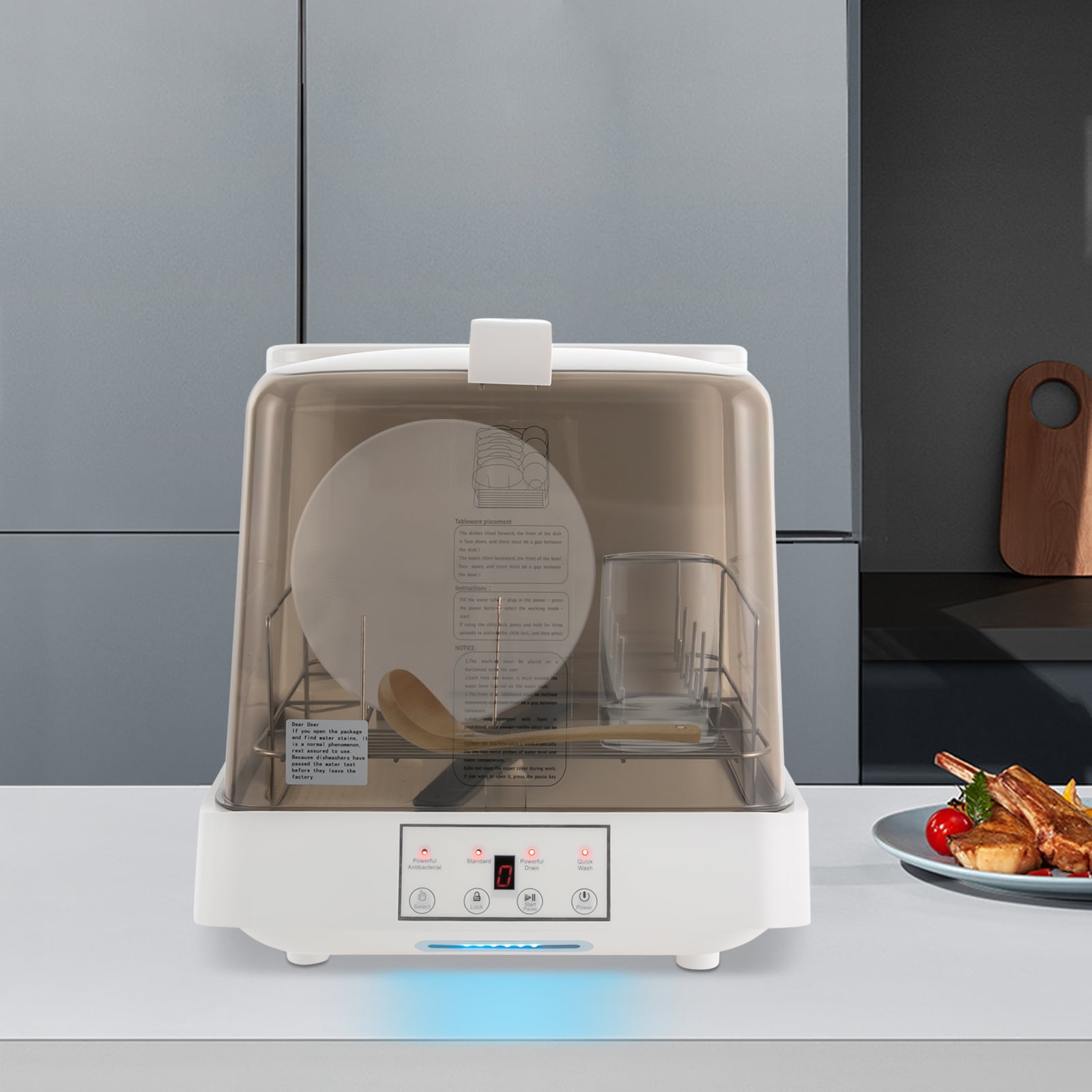 48*38*40cm Rectangle Portable Countertop Dishwasher Automatic Dishwashing with Tank Mini Dishwasher White Brown